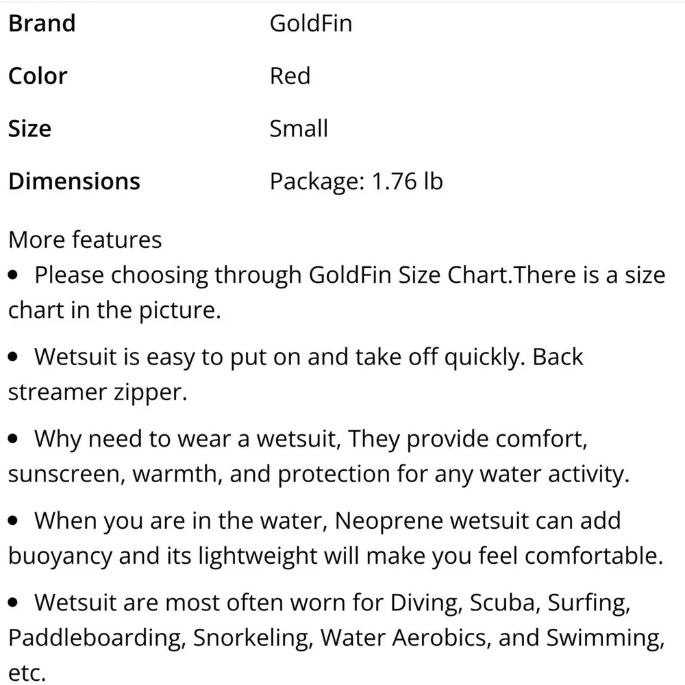 GoldFin Wetsuit Mens Small Black Red Excellent 3mm Shorty Back Zip Neoprene